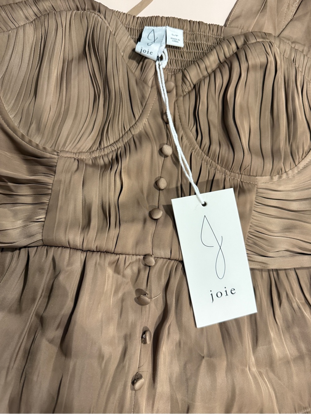 Joie Silk Blend Peplum Blouse Taupe Ruched Puff Sleeve Top S NWT - Picture 4 of 10